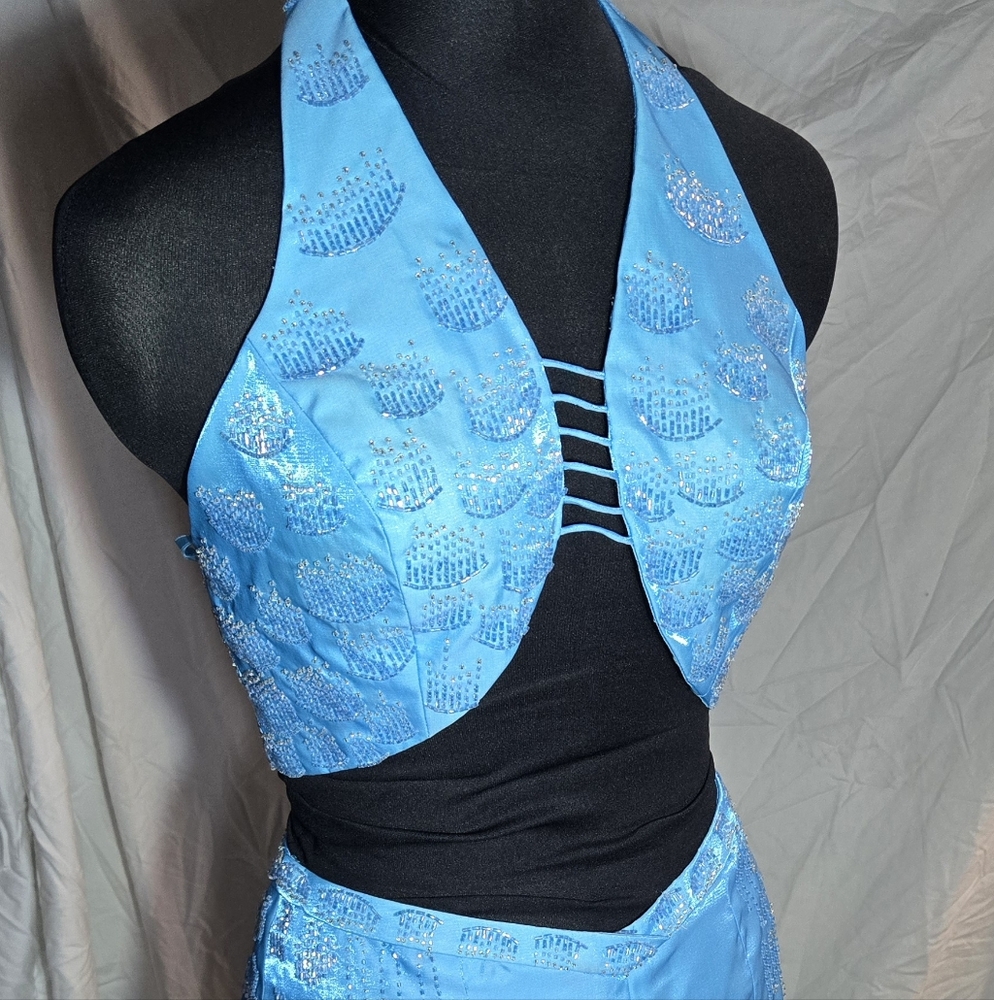 Blue Embellished Two-Piece Outfit